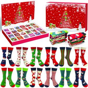 12Pairs Christmas Women Sock Advent Calendar 2025 Unisex Socks 24 Days Countdown Calendar Warm Cotton Crew Xmas Socks Party Gifts for Kids Adults Women Men Teens