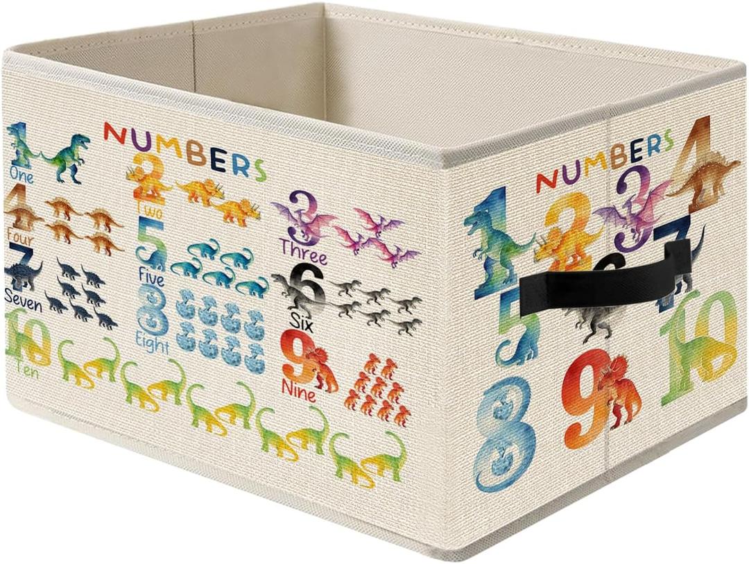 Numbers Dinosaur Storage Bins, Colorful 1-10 Educational Dino Foldable Closet Organizers Storage Basket Toybox for Toddler Playroom Nursery Preschool Classroom Clothes Bed Sheets Blankets Toys