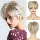 Short Blonde Pixie Wig for Women: Heat Resistant Synthetic Fiber, Layered Natural Wig with Bangs, Average Size