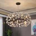 Modern Firework Chandelier, Farmhouse Black Crystal Round Dandelion Sputnik Chandeliers, 23.62" Contemporary 12-Light Pendant Hanging Lighting for Dining Room Kitchen Bedroom Living Room