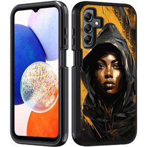 for Samsung Galaxy A25 5G Case, Heavy Duty 3 in 1 Hybrid Military Grade Shockproof Drop Full-Body Protective Cover for Samsung Galaxy A25 5G 6.5 inch, African Black Girl