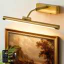 Picture Lights for Wall Battery Operated,16 Inch Wireless Rechargeable Art Lights for Pictures,3CCT Dimmable Retractable Painting Light with Remote & Timer,Glare-Free for Gallery Light,Gold