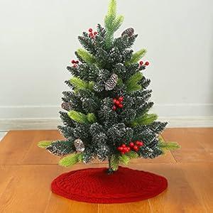 Sattiyrch Knit Christmas Tree Skirt, 18 inches Luxury Cable Knitted Thick Rustic Xmas Small Tree Skirt, Burgundy (18in, Burgundy)