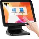 MUNBYN 15-inch POS Touch Screen Monitor, True Flat Seamless POS Monitor, Heavy-Duty Metal Stand, HDMI/VGA Capacitive Screen Display for Retail Restaurant, Bar, No Driver Required, 2Y Protection
