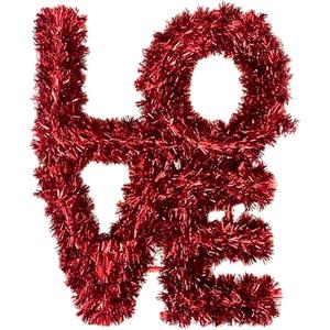 Tinsel Garland Love Sign, Red, 12" x 10" x 1" - Perfect for Valentine's Day or Anniversaries