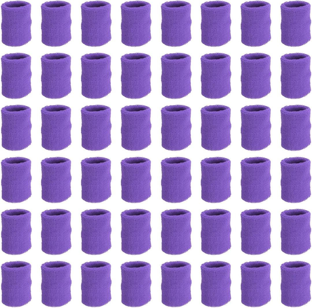 PATIKIL Sports Wristbands, 48 Pack Athletic Cotton Terry Cloth Absorbent Wrist Sweatband for Tennis Basketball Working Out Running, Light Purple