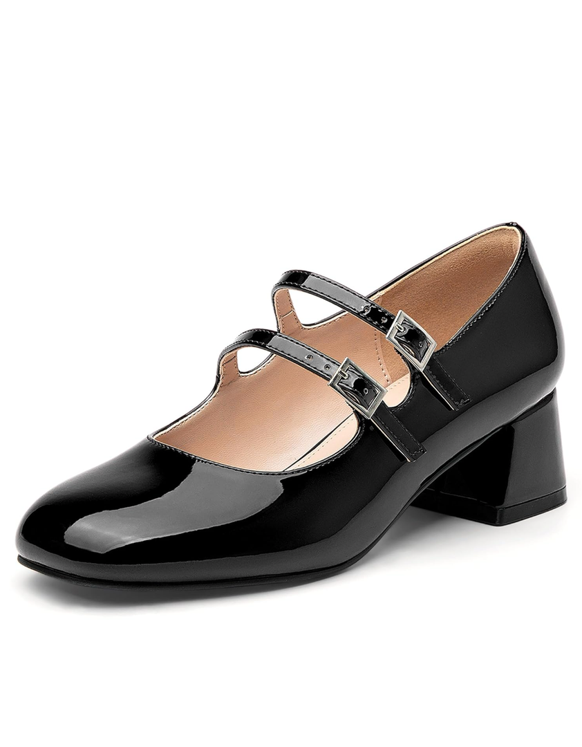 Women's Mary Jane Shoes - Classic Retro Work Shoes with Thick & Mid Heels, Comfortable Office Pumps with Buckle Strap, Vintage Dress Shoes Size 9