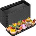 Ziliny 20 Pcs Serving Platters 14 x 6 Inch Rectangle Serving Trays Reusable Food Tray Dishes Dessert Trays Plastic Plates for Wedding Home Table Thanksgiving Christmas Party(Black)