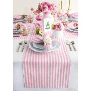 Solino Home Striped Linen Table Runner 60 Inches - Amalfi Stripe, 100% Pure Linen Cherry Blossom and White Small Table Runner 14 x 60 Inch Ideal for Dresser and Coffee Tables - Summer