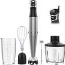 Immersion Blender Handheld Corded Hand Blenders Set 1100W, Trigger Variable Speed 5 in 1 Stick Emulsifier with Chopper, Whisk and Frother for Soup, Baby Food and Smoothies (Silver)