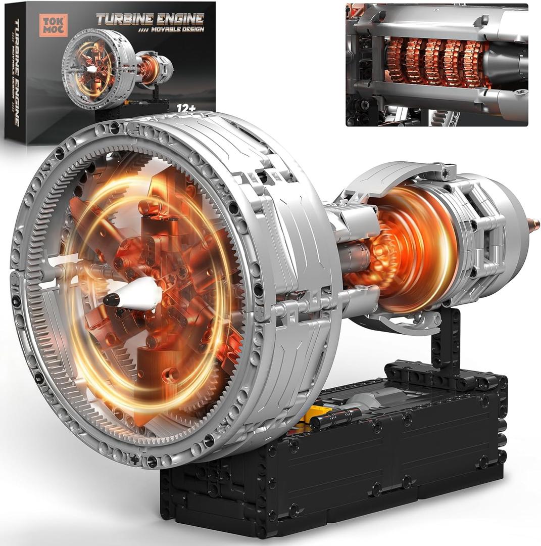 Motorized Turbofan Engine Building Blocks, Realistic Aircraft Engine Building Set, Jet Engine Replica with Motor, Simulating Real Operation, STEM Educational Toy & Aviation Gift, 808Pcs