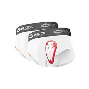 Shock Doctor Youth 2-Pack Briefs Underwear with BioFlex Cup Included. For Boys/ Kids. Core Protective for all Sports. White