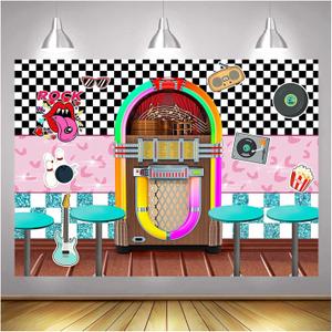 XLL Rock Roll Party Back to 50's Sock Hop Photography Background Back to 1950s Soda Shop Photo Backdrops 50s Retro Diner Time Rock Roll Classic Party Decoration Banner 7x5ft
