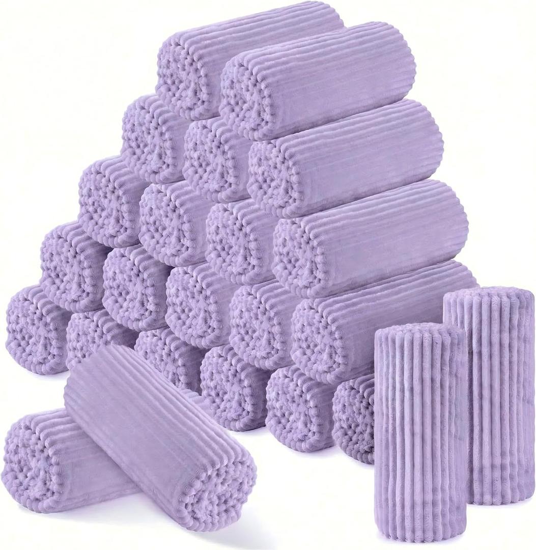 Buryeah 24 Pcs Flannel Throw Blankets Bulk Outdoor Wedding, Light Purple, 50 x 60 inches