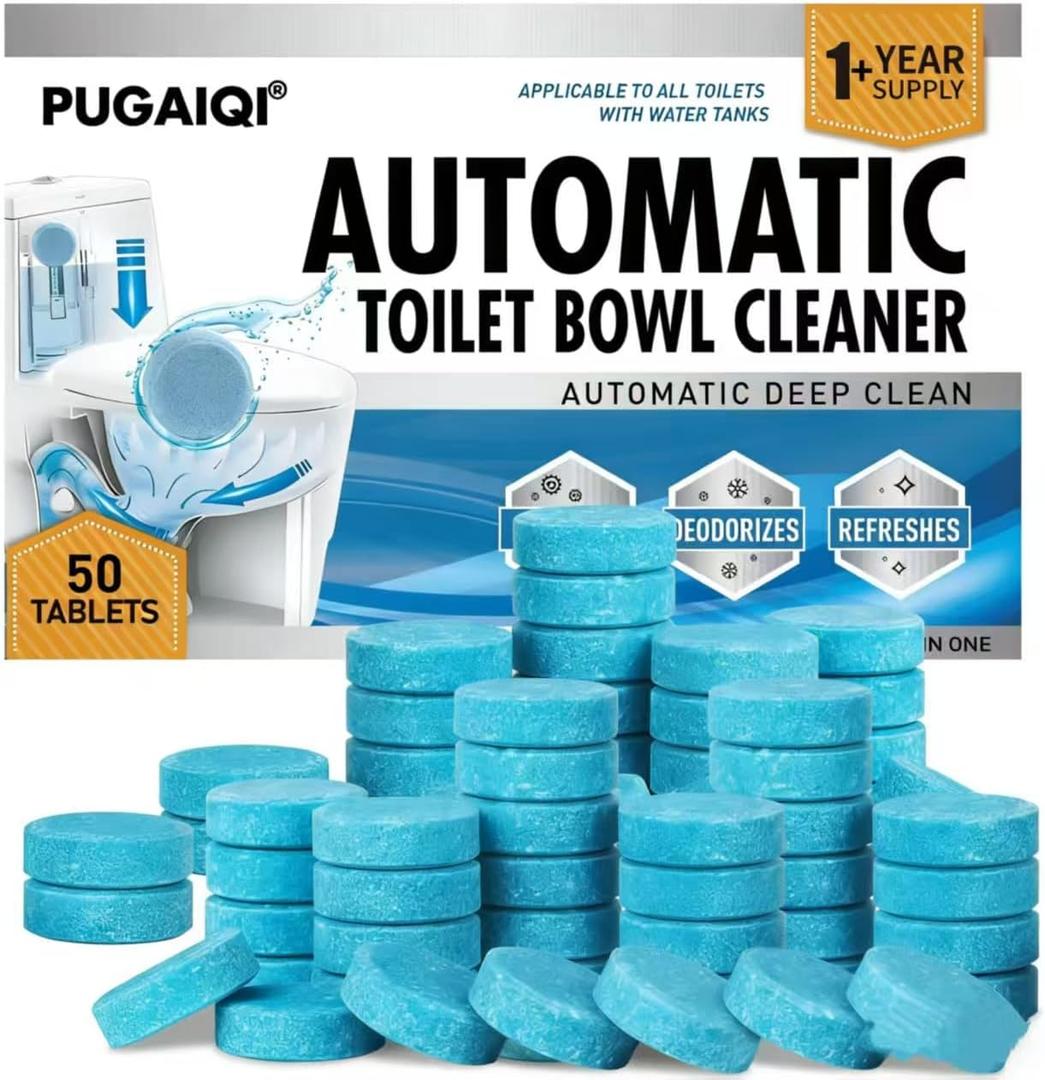 Automatic Toilet Bowl Cleaner Tablets,Blue toilet seat, Descale & Deodorize, Septic-Safe, Fresh Scent, Drop-In Tank Cleaner effective to use Works with Toilets 50 Pack Lemon Scented
