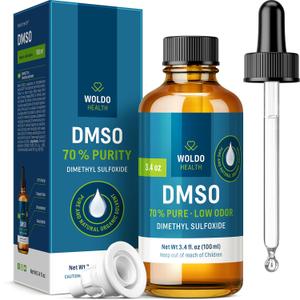WoldoHealth DMSO 70% with Demineralized Water 30% - Pharmaceutical Grade Glass Bottle 3.38 fl. oz. with Dropper