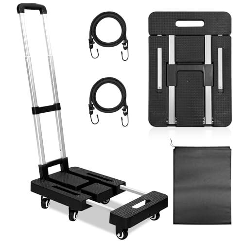 YDY+YQY 6-Wheel Heavy Duty Foldable Dolly Luggage Cart & Hand Truck, Portable Lightweight Trolley with 2 Elastic Ropes, Car Seat Dolly for Airport Travel