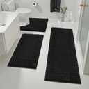 Pauwer Bathroom Rugs Sets 3 Piece Bathroom Shower Rugs with U-Shaped Contour Toilet Mat Absorbent Microfiber Plush Bath Mats Non Slip Bath Rugs Machine Washable Shaggy Bath Mat Set, Black (18"x26"+18"x48"+U Shape 20"x24")