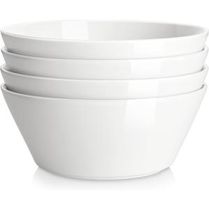 MALACASA Large Salad & Soup Bowls - Set of 4, 60 OZ Porcelain White Bowls for Ramen, Pasta, Pho - Microwave & Dishwasher Safe