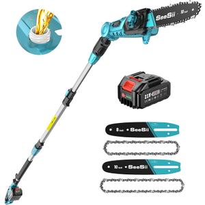 Seesii 10 Inch & 8 Inch Electric Pole Saws for Tree Trimming, Cordless Pole Chainsaw with Extendable Rod (Up to 9.2ft), Auto Oiler, 4000mAh Battery Powered Tree Pruner for Bush & Branch Cutting