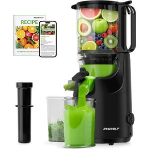 Juicer Machines, 5.3" Large Mouth Feed Chute with Self Feeding & Hands-Free Design, Juice Extractor Machine for Fruit & Leafy Greens, Juicer Machine Easy to Clean, With Pusher (Black)