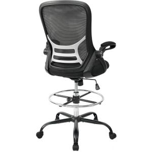 HYLONE Drafting Chair Tall Office Chair High-Back Mesh Standing Desk Stool with Adjustable Footrest Ring and Flip-Up Arms (Black)