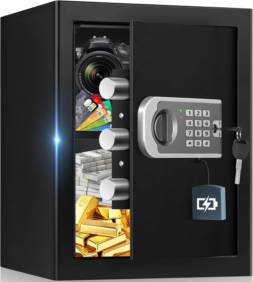 1.8 Cuft Safes for Home, Security Safe Box with Fireproof Waterproof Money Bag, Home Safes with Electronic Keypad Spare Key, Smart Alert, Digital Safety Box for Documents Valuables Jewelry