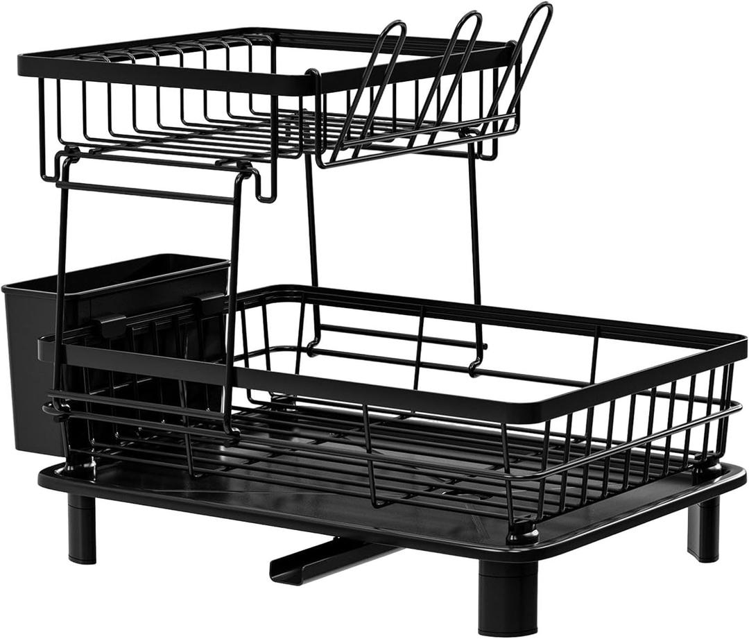 Dish Rack For Kitchen Counter - Utensil Holder | Stainless Steel Dish Drainer With Drainboard | Space Saving Drip Drain Storage | Removable Dish Drainer | Dish Drainer Basket | Cup Holder For Dishes,