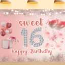 7X5ft Sweet 16 Backdrop Birthday Banner Blush Pink Diamond Glitter Background Decoration Girls 16th Birthday Party Dessert Table Decor Photo Booth Prop
