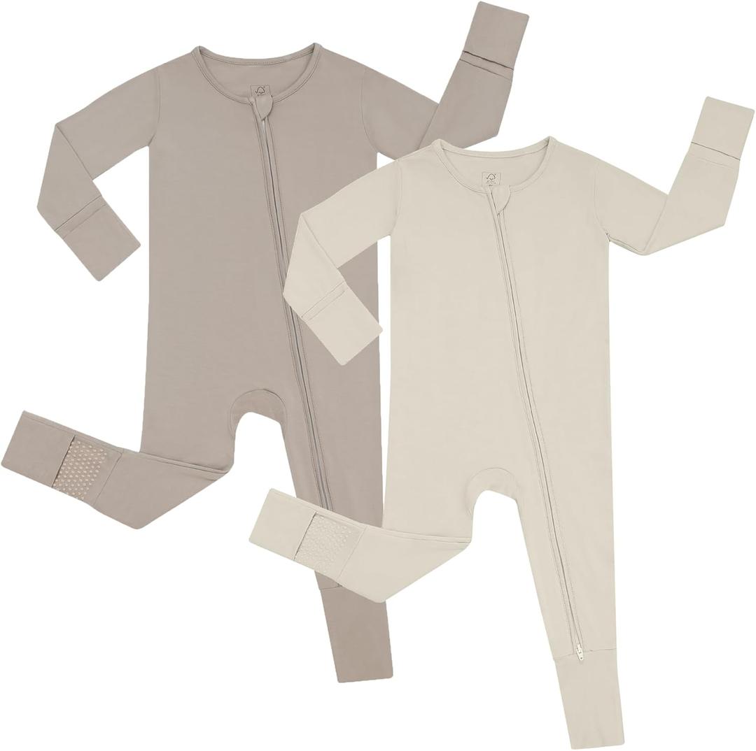 JunNeng Rayon of Bamboo Baby Sleeper with Mittens Cuffts Feet & Non-Slip Design, 2 Way Zipper Pjs Sleep'N Play Romper (3-6 Months)
