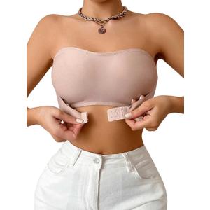COZYEASE Women's Strapless Front Closure Bra One Piece Comfort Wireless Bottom Hem Bras (Medium, Pink)