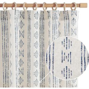 jinchan Boho Stripe Curtains for Living Room Farmhouse Linen Curtains 96 Inch Length 2 Panels for Bedroom Geometric Striped Mudcloth Light Filtering Window Drapes Back Tab Blue on Flax