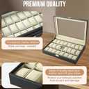 24 Slots Watch Box | Watch Case Display Organizer, Watch Display Case Glass Top for Men Women PU Leather Display Storage Collection Organizer Jewelry Case with Removable Pillows