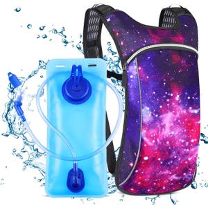 Rave Hydration Pack, Hydration Backpack with 2L Hydration Bladder, Festival Essential Water Backpack for Hiking, Running, Cycling, and Music Festivals (Purple Starry)