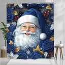 Christmas Santa Claus Shower Curtain 60Wx72L Winter Royal Blue Xmas Flower Holiday Bathroom Set Accessories Decor with 12 Pack Hooks