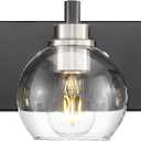 Bathroom Light Fixtures, 3-Light Black and Brushed Nickel Bathroom Vanity Light, Modern Wall Sconces with Globe Clear Glass Shade, Vanity Lighting Fixtures Over Mirror, VL195-KN-3