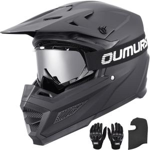 OUMURS DOT Adult ATV Dirt Bike Helmet with Goggles Gloves & Mask Adjustable Sun Visor Motorcycle Adult Helmet Off-Road Motocross Downhill Moped MX for Unisex-Adult-809 Matte Black, M