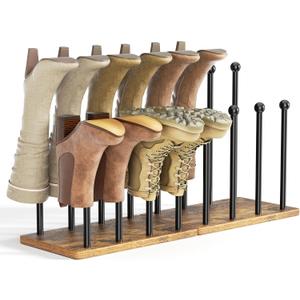 pickpiff Boot Rack 8-Pair Shoe Organizer Tall 16.4'' Free Standing Shoes Holder Metal With Wood Base (Black)