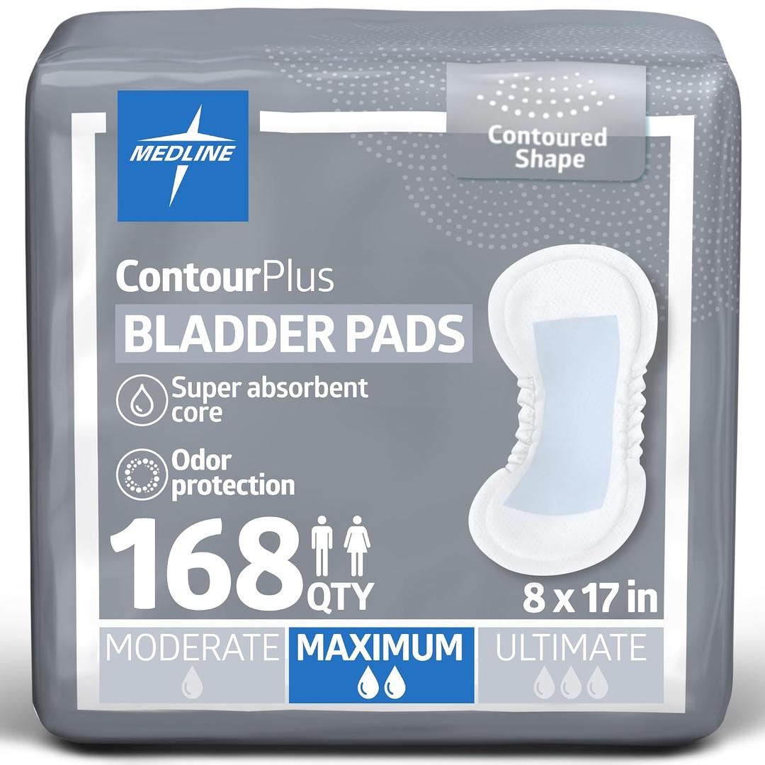 Medline ContourPlus Bladder Control Incontinence Pads, Maximum Absorbency, 6.5" x 13.5", 28 Count (Pack of 6), Count of 168