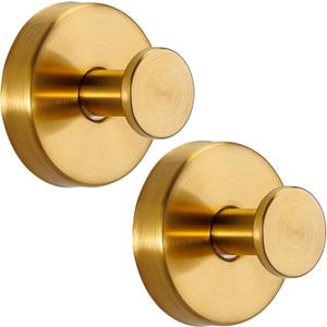 Suction Cup Hooks for Shower No-Drill Bathroom Hooks for Towels, Robes, Loofah Mountable on Bathroom Walls, Kitchen, Glass, Mirrors, Tile and Smooth,Non-Porous Surfaces (2 Pack, Brushed Gold)