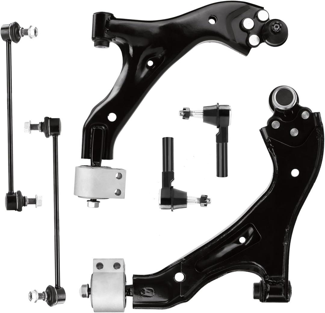 Front Lower Control Arm w/Ball Joint Outer Tie Rods Sway Bars Suspension Kit Replacement for 2005-2009 Chevrolet Equinox 3.4L, 2006-2009 Pontiac Torrent 3.4L, 2002-2007 Saturn Vue (6pc)