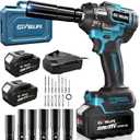 650N.m/480Ft-lbs Brushless Impact Wrench, 1/2" Cordless Impact Gun w/ 2x4. 0Ah Battery & 6 Sockets, 3300RPM Power Electric Impact Driver for Car/DIY Furniture/Lawn Mower, Blue Toolbox