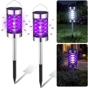 2 Pcs Solar Bug Zapper Outdoor Mosquito Killer Lamp with LED Lights Waterproof Grid Cylinder Mosquito Repellent Killer Zapper with High Voltage Electric for Garden Patio Yard(Black,21.2 Inch)