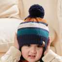 Boys Winter Hat Baby Beanies with Earflap Upgrade Fleece-Lined Skiing Toddler Hat (1-3T, B-green Stripes)