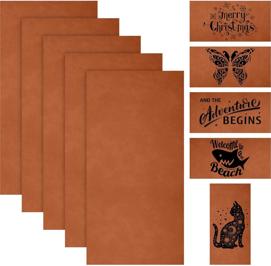 Huhumy 5 Pieces Laserable Leather Sheets Leatherette Sheets for Laser Engraving Leather Laser Engraving Supplies for Art Craft Supplies and Materials(12 x 24 Inch,Rawhide, Black)