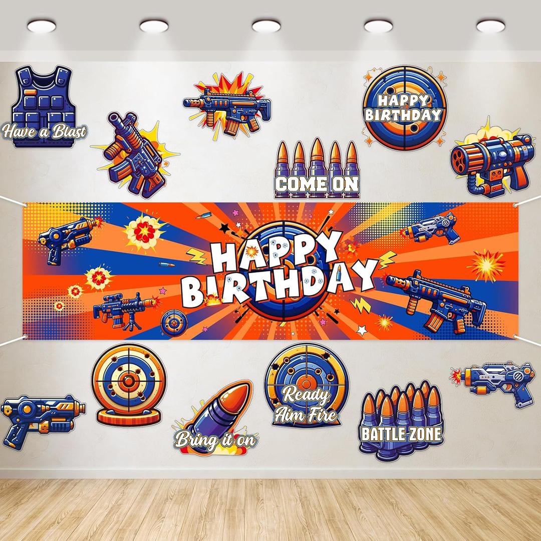 Dart War Birthday Party Decorations Dart War Party Supplies Dart Battle Birthday Banner with Nerf Birthday Card for Boys Funny Dart Battle Signs Dart Gun Dart Battle Party Photo Booth Props Supplies