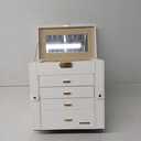 Homde Synthetic Leather Huge Jewelry Box Mirrored Watch Organizer Necklace Ring Earring Storage Lockable Gift Case (White + Gold)