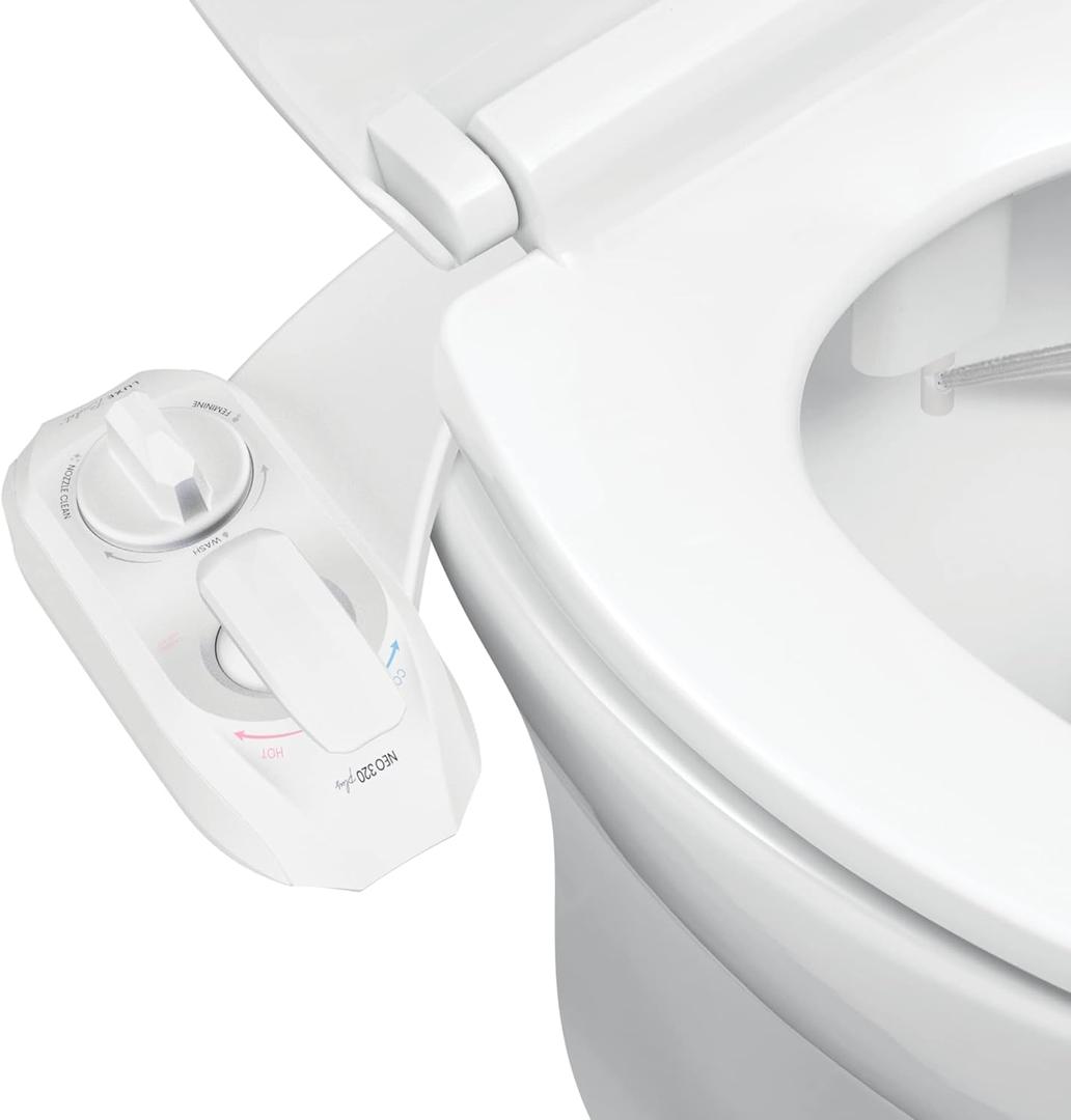 LUXE Bidet NEO 320 Plus - Patented Bidet Attachment for Toilet Seat, Innovative Hinges to Clean, Slide-in Install, Advanced 360 Self-Clean, Warm, Dual Nozzles, Feminine & Rear Wash (White)