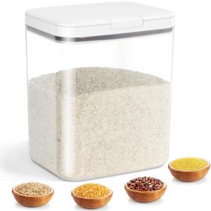 Rice Storage Container - 5.8 Qt | 11 Lbs Crystal-Clear Plastic Food Storage Container Bin with Pop-up Lid for Rice Flour Sugar, Dry Food Holder for Kitchen Pantry Organization and Storage