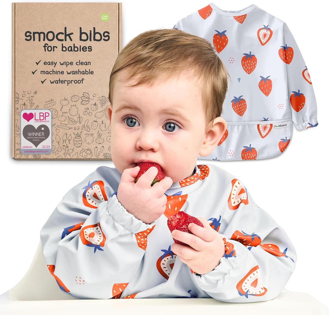 Waterproof Smock Baby Bibs for Eating (Boy or Girl 6-24 Months) - Toddler Long Sleeve Bib for Baby Led Weaning